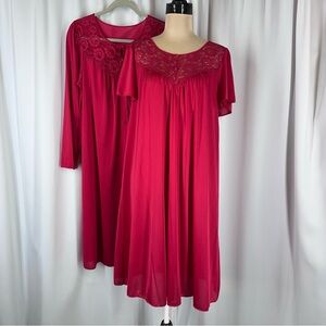 Vintage ShadowLine Gown And Robe Set Sz M Red Peignoir Old Hollywood Glam Pin Up